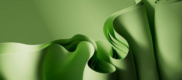 istock Abstract green wallpaper. Curvy folded paper background. 3d render 2154331135
