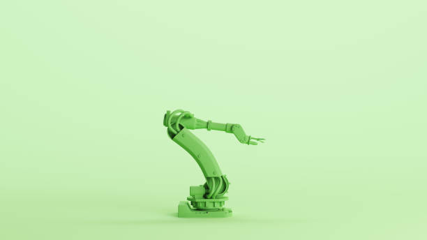 istock Green robotic arm engineering manufacturing industry technology soft tones mint background 2154331514