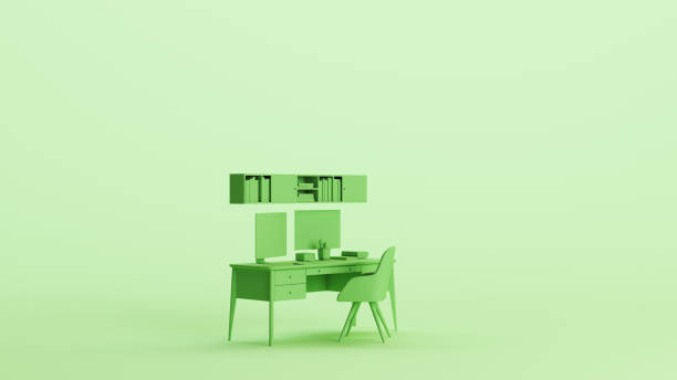 istock Office home studio space desk chair remote working green mint background 2154331527