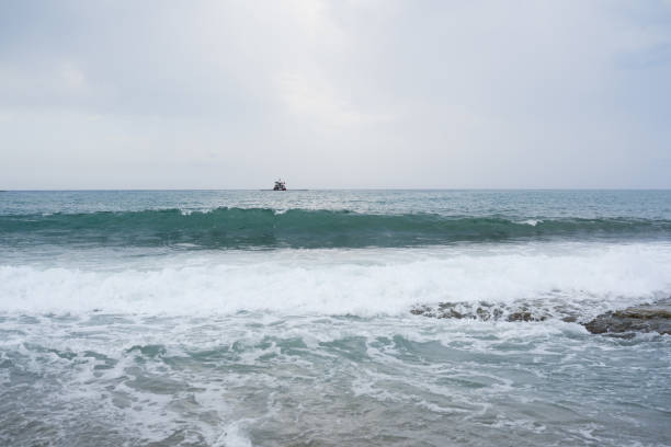 Mediterranean seaside coast in stormy weather in one evening. High quality photo