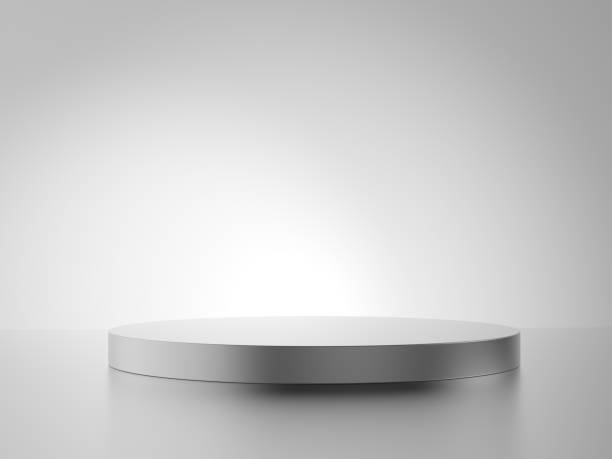 istock Metal podium isolated on gray background. Product display. 2154343250