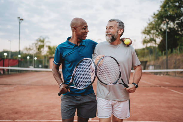 Two friends tennis game