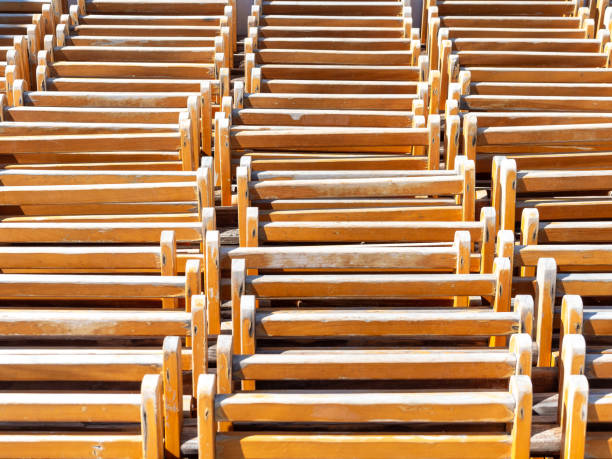 Stacks of wooden chairs