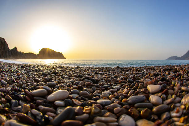 dawn on the stone seashore in the mountains