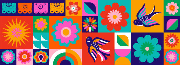 geometrical pattern design for hispanic heritage month, cinco de mayo, mexican fiesta or any other latino celebration - spanische kultur stock-grafiken, -clipart, -cartoons und -symbole