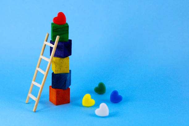 Heart on column formed by cubes of different colors