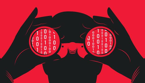 illustrations, cliparts, dessins animés et icônes de hacker regardant à travers des jumelles illustration vectorielle - contrôle