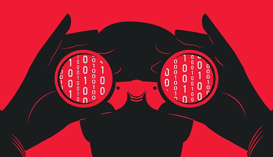 Hackig Visualiser Hacker Looking Through Binoculars Vector Illustration Stock ...