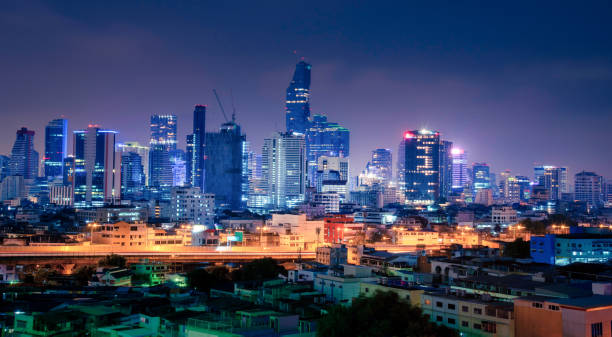 istock Bangkok city downtown at twilight time in Thailand 2154380114
