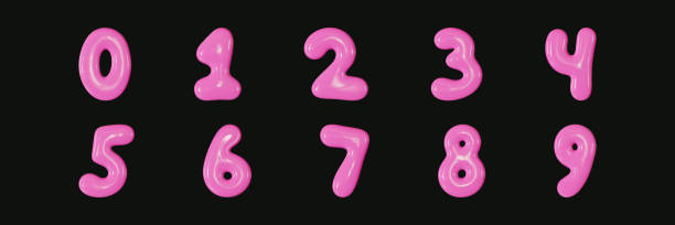 istock Vector set of glossy 3D bubble numbers Y2K style. Realistic shiny plastic pink numbers. 2154380420
