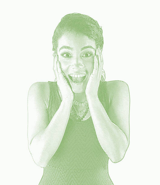Happy female African American with ecstatic facial expression