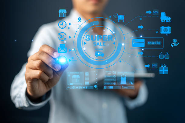 istock Technology for digital marketing, Pay online shopping Website.Global internet connection application technology and digital marketing, Financial and banking,Digital marketing online sale concept 2154390613