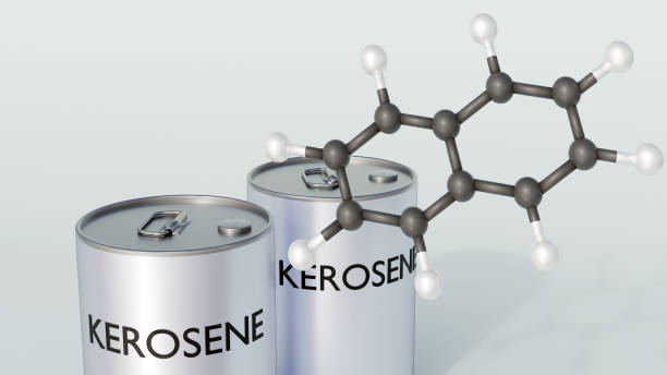 istock metal tin of kerosene with a handle on top and floating kerosene molecule 2154399225