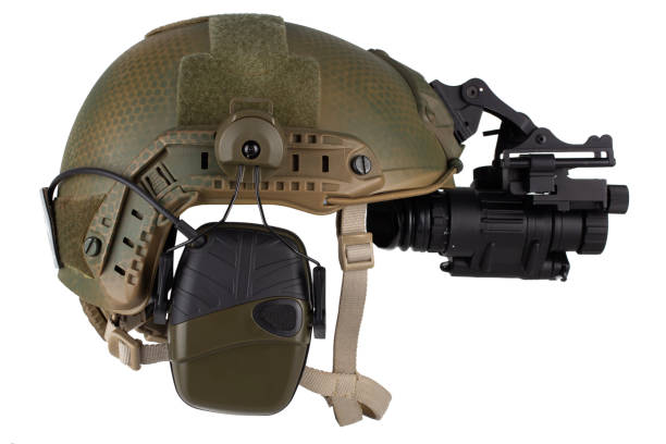 istock Night vision goggles on military helmet. 2154405332