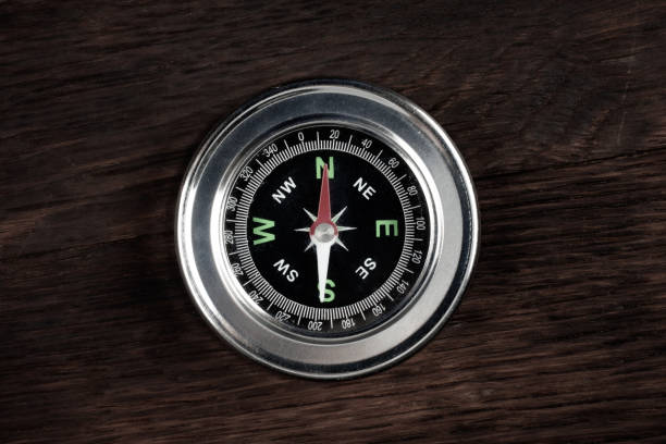 istock Vintage retro compass on wooden background 2154405334