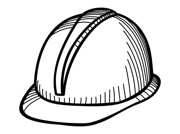 illustrazioni stock, clip art, cartoni animati e icone di tendenza di doodle line art casco da operaio edile - elmetto da cantiere