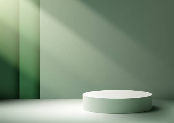 istock Elegant 3D Green Podium with Lighting on Green Background 2154410361