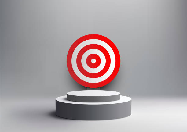 istock 3D black and white podium with target rests on a white backgroud, business success and achievement 2154410380