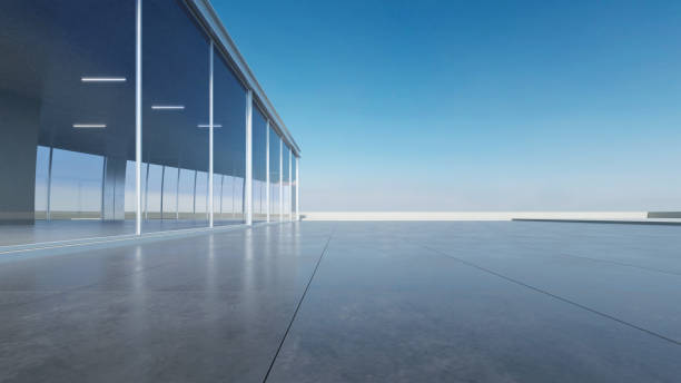 istock 3d render of abstract modern architecture with empty concrete floor, car presentation background. 2154410433