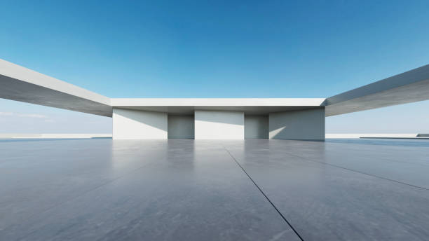 istock 3d render of abstract modern architecture with empty concrete floor, car presentation background. 2154410437