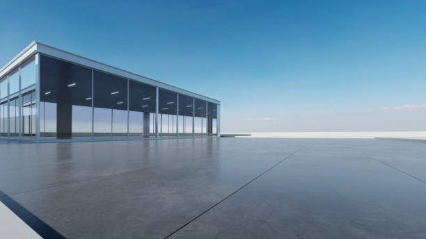 istock 3d render of abstract modern architecture with empty concrete floor, car presentation background. 2154410439