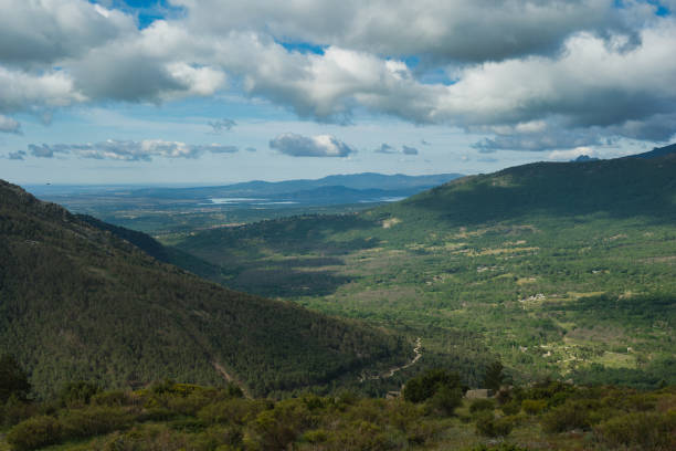 spring mountain landscape on a sunny clear day in the sierra de guadarrama mountains near madrid in spain