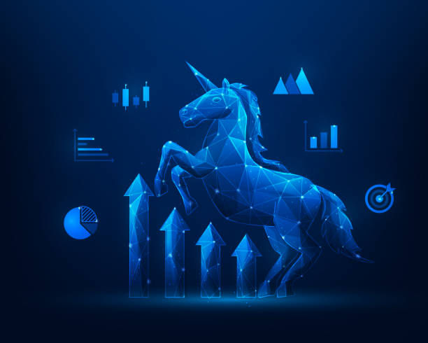 istock business unicorn startup and arrow graph growth. achievement success low poly wireframe. creative idea and innovation company. concept of venture capital to wealth. vector illustration. 2154418515