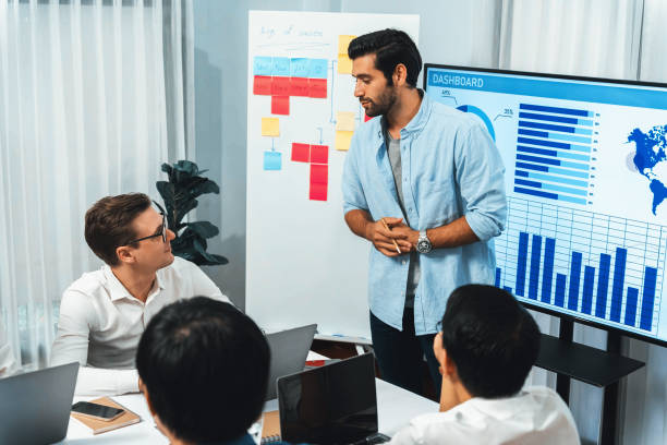 istock Presentation in office or meeting room with analyst team. Prudent 2154418983