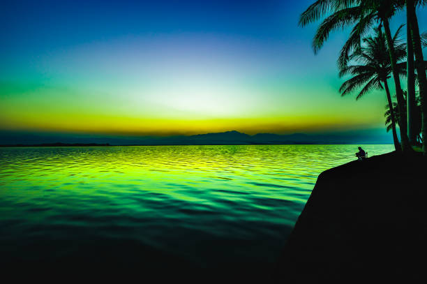 Kwan Phayao Lake in the evening during sunset, Thailand.