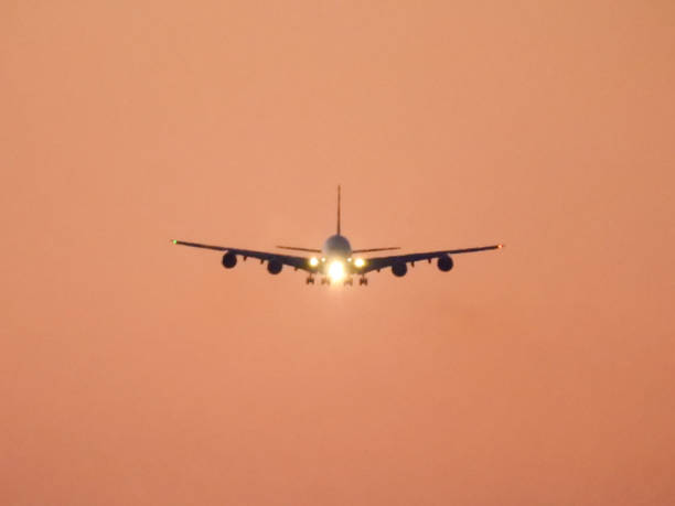 Auckland, New Zealand: June 28th, 2024. Emirates Airbus A380 landing in Auckland International Airport in Auckland, New Zealand