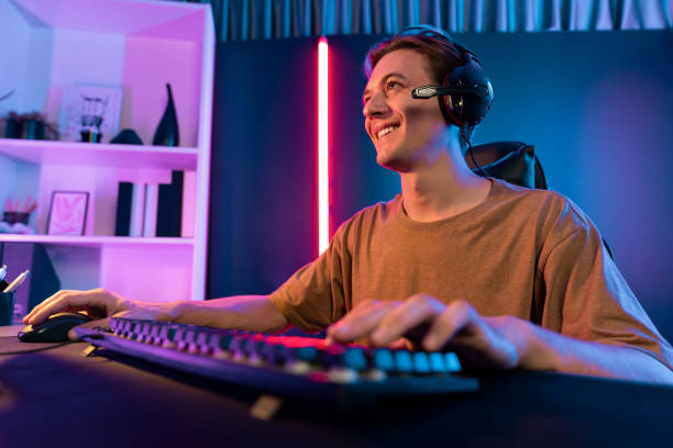 istock Host channel of smart streamer playing online game to be winner. Pecuniary. 2154437791