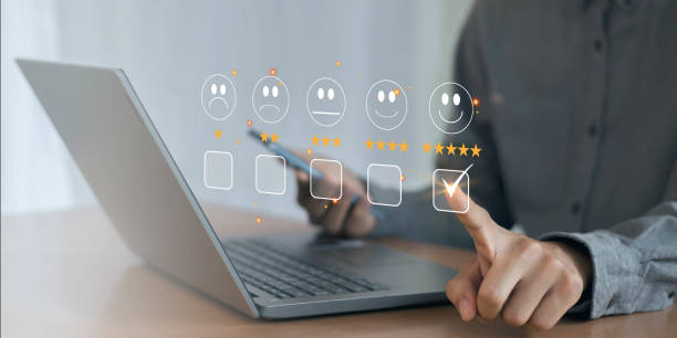 istock Customers rate service provider satisfaction through the application. The service experience in the online application will assess the quality of the service. 2154440335