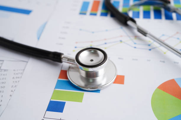 istock Stethoscope and US dollar banknotes on chart or graph paper, Financial, account, statistics and business data  medical health concept. 2154444497