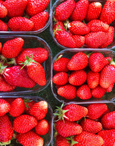 istock France: Boxes Strawberries at Market Full Frame Overhead 2154444891