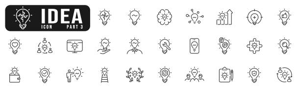Creative idea line icon set. Innovation, lightbulb, solution, inspiration etc. Editable stroke. Part 3 Creative idea line icon set. Innovation, lightbulb, solution, inspiration etc. Editable stroke. Part 3 coin outline stock illustrations