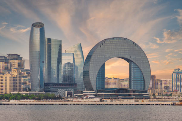 istock Crescent Development Project at Sunset Along Caspian Sea Coast Baku, Azerbaijan 2154452796