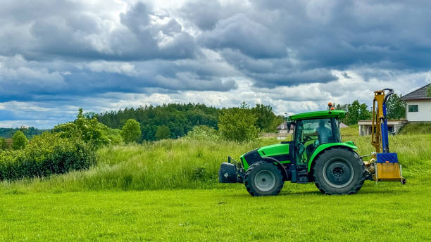 istock Tractor mowing grass in the city park 2154453268