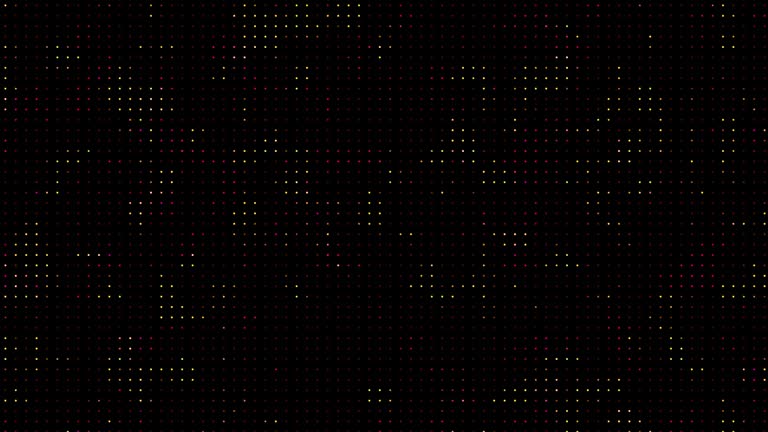 Abstract technological background of yellow and pink dots that light up and go out in a random order. Animated digital background.