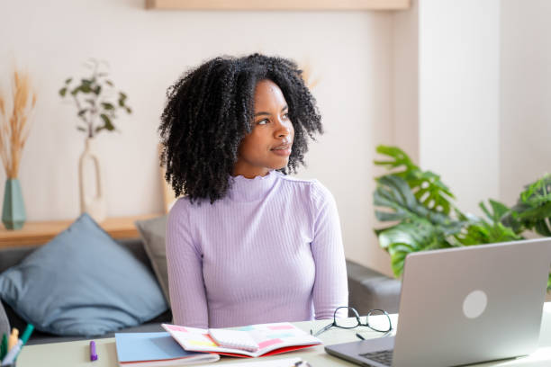 istock Thoughtful young woman planning at home office 2154459249