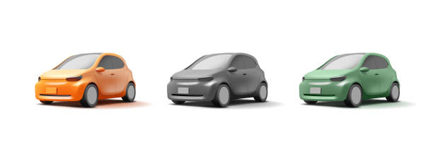istock Set of colored realistic cars, 3D. Modern hatchback for comfortable and safe driving. New technologies, hybrids, electric cars. Vector 2154462633