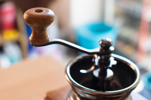 Close up of manual coffee grinder.
