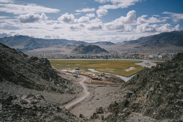 drone point of view Bayan-Olgii , west Mongolia