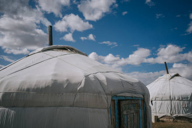 Yurt settlement in the Mongolian steppe Bayan Olgii