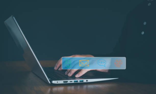 istock Businessman  touching on virtual screen with the email,  address, call phone, Chat message icons. Customer support hotline Contact us people connection. 2154467294