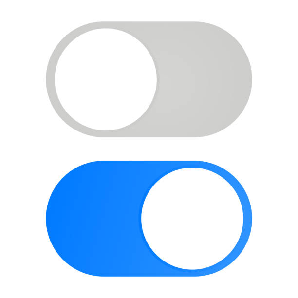 On and off icon. Toggle switch symbol. Slide sign. Blue and grey slider. Setting control apple design. On and off icon. Toggle switch symbol. Slide vector sign. Blue and grey slider . Setting control apple design. apple toggle stock illustrations