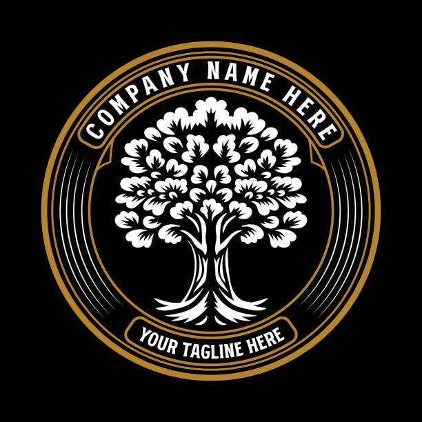 istock Vintage Retro Circle Oak Banyan Maple Tree of Life Badge Label Seal Sticker Design 2154473747