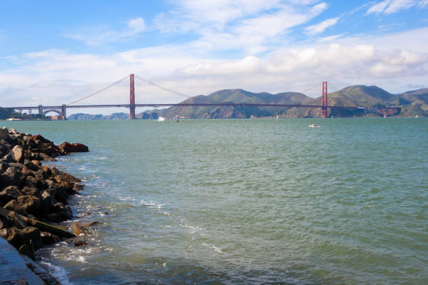San Francisco, California , United States, February 25th, 2024:Golden Gate Bridge viewed from the beach