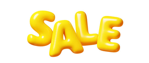 istock Sale yellow balloon glossy floating word. Discount and promotion design element. 3D render illustration 2154475162