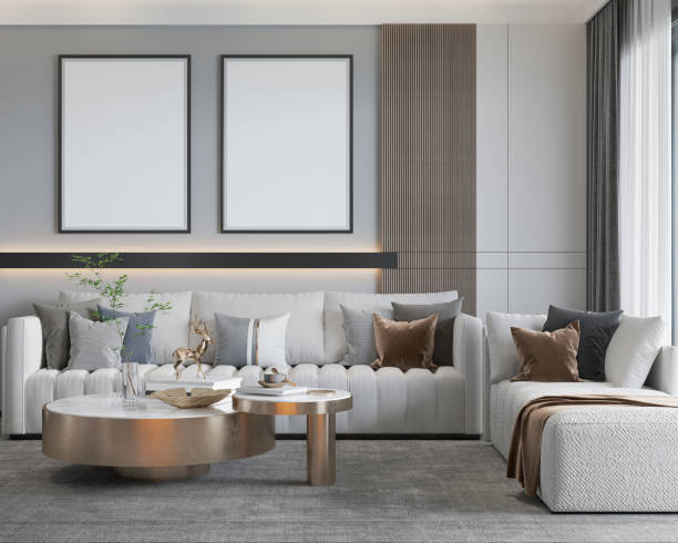 istock mock up poster frame in modern interior background, living room. 3D render, 3D illustration 2154475216