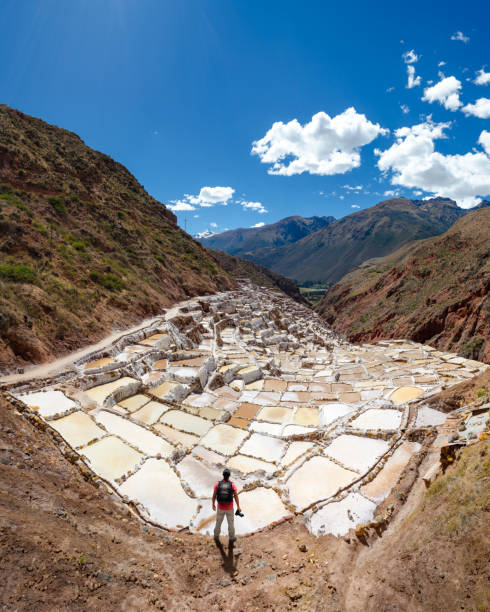 istock Man in the salt mines of Maras in Cusco. Copy space. 2154480634